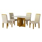 Mesa de Jantar Lorena Plus 120x80 Freijó Off White com 4 Cadeiras Lorena Joli Palha Leifer Móveis