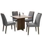 Mesa de Jantar Los Angeles 90x90cm em Linho com 4 Cadeiras Minas Plac Cor Canela Off White com Tecido Cinza