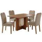 Mesa de Jantar Louise MDF Com 4 Cadeiras Estofadas Linho MOLCI