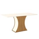 Mesa de Jantar Luiza 160 cm Canto Reto com Vidro Nature Off White Henn