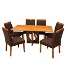Mesa de Jantar Madrid Dubai 160x80cm Sem Vidro e 6 Cadeiras California em Veludo Estofadas Minas Plac Cor Cinamomo com Tecido Marrom