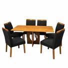 Mesa de Jantar Madrid Dubai 160x80cm Sem Vidro e 6 Cadeiras California em Veludo Estofadas Minas Plac Cor Cinamomo com Tecido Preto