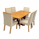 Mesa de Jantar Madrid Dubai 160x80cm Sem Vidro e 6 Cadeiras Giulia em Linho Estofadas Minas Plac Cor Cinamomo com Tecido Bege