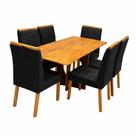 Mesa de Jantar Madrid Dubai 160x80cm Sem Vidro e 6 Cadeiras Giulia em Veludo Estofadas Minas Plac Cor Cinamomo com Tecido Preto