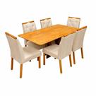 Mesa de Jantar Madrid Dubai 160x80cm Sem Vidro e 6 Cadeiras Jasmim em Linho Estofadas Minas Plac Cor Cinamomo com Tecido Bege