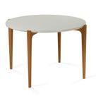 Mesa de Jantar Madrid Univ Redonda 110 cm Tampo Madeira com Vidro Colado Branco Base Madeira Amêndoa Mesa de Jantar Madrid Univ Redonda 110 cm Tampo Madeira com Vidro Colado Branco Base Madeira Amêndoa