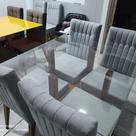 Mesa de jantar medida 100x100 transparente com 4 cadeiras estofadas Mesa de jantar medida 100x100 transparente com 4 cadeiras estofadas
