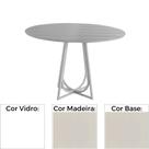 Mesa de Jantar MH-5299 Herval Redonda 70 cm Madeira Laca Fosca Off White Vidro Branco Base Off White