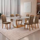 Mesa de Jantar Milena 180cm Tampo MDF Vidro Canto Copo com 6 Cadeiras Lorena Moderna Mobília