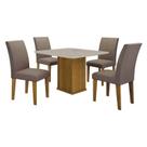 Mesa de Jantar Napoli 90x90 Freijó Decor Off White com 4 Cadeiras MDF Freijó Joli Camurça Leifer Móveis