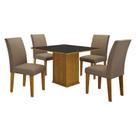 Mesa de Jantar Napoli 90x90 Reto Freijó Decor Chumbo com 4 Cadeiras MDF Freijó Joli Camurça Leifer Móveis