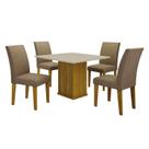 Mesa de Jantar Napoli 90x90 Reto Freijó Decor Off White com 4 Cadeiras MDF Freijó Joli Camurça Leifer Móveis