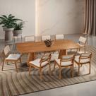 Mesa De Jantar Noronha 220cm Madeira Tampo Barril 8 Cadeiras Eva Linho Off / Imbuia Nat
