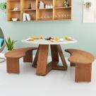 Mesa de Jantar Off White com Vidro Laqueado e 2 Bancos Curvos Nature Mesa de Jantar Off White com Vidro Laqueado e 2 Bancos Curvos Nature