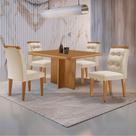 Mesa de Jantar Olímpia 90cm MDF Canto copo e com 4 Cadeiras Carol