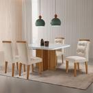 Mesa De Jantar Olímpia 90cm Mdf Vidro 4 Cadeiras Carol Veludo Creme/off White/imbuia