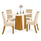 Mesa de Jantar Orus 120 cm Tampo Reto Nature Off White com 4 Cadeiras Vita Linho Henn