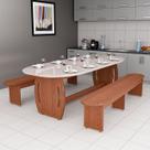 Mesa de Jantar Oval com Vidro Off White e Bancos em MDF Design Contemporâneo