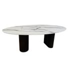 Mesa de Jantar Oval Dupla 180x100cm Madeira ebano Tampo MDF efeito marmore