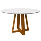 Mesa De Jantar Para 4 ou 6 Lugares Tampo Redondo Com Vidro 1,35m Vitoria Madeira Maciça Cor Ypê Off White New Ceval