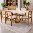 Mesa de Jantar para 6 Lugares Madeira Maciça nos Pés Tampo Mdfvidro Meloff White 160x90 Pérola