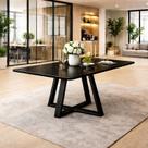 Mesa de Jantar para 6 Lugares Pés Madeira Maciça Preto 160x90 Tampo Mdf e vidro Pérola