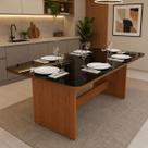 Mesa De Jantar Para 6 Lugares Tampo De Vidro Mdf 160X80cm Nature e Preto