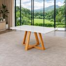 Mesa de Jantar Pérola 160cm para 6 Lugares Tampo Vidro MDF Pés Madeira Maciça