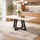 Mesa de Jantar Pérola 6 Lugares 160x90 cm com Tampo MDF e Vidro Off White e Pés em Madeira Maciça Preta