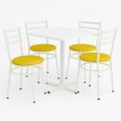 Mesa de Jantar Quadrada 70cm Branca Com 4 Cadeiras Estofada Branca Mesa de Jantar Quadrada 70cm Branca Com 4 Cadeiras Estofada Branca