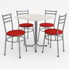 Mesa de Jantar Quadrada 70cm Branca Com 4 Cadeiras Estofada Cinza Mesa de Jantar Quadrada 70cm Branca Com 4 Cadeiras Estofada Cinza