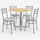 Mesa de Jantar Quadrada 70cm Pinus Com 4 Cadeiras Estofada Cinza
