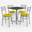 Mesa de Jantar Quadrada 70cm Preta Com 4 Cadeiras Estofada Cinza Mesa de Jantar Quadrada 70cm Preta Com 4 Cadeiras Estofada Cinza