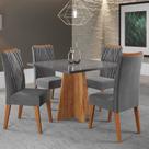 Mesa de Jantar Quadrada Decora com Vidro 90x90 e 4 Cadeiras Vegas em Madeira Maciça