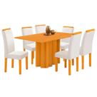 Mesa de Jantar Recife com 6 Cadeiras Cel Moveis Cor Mel Blonde com Tecido Marfim
