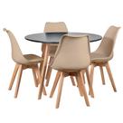 Mesa de jantar redonda 100 cm + 4 cadeiras estofadas Leda