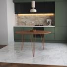 Mesa De Jantar Redonda 110Cm Amêndoa Clips 3 Pés Base Cobre Cor: Amendoa