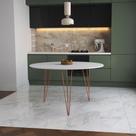 Mesa De Jantar Redonda 110Cm Branca Clips 3 Pés Base Cobre Cor: Branco Mesa De Jantar Redonda 110Cm Branca Clips 3 Pés Base Cobre Cor: Branco