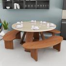 Mesa de Jantar Redonda 110cm Off White com 3 Bancos Curvos Nature em MDF
