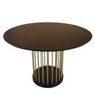 Mesa de Jantar Redonda 120cm com Base Dourada e Tampo em Madeira Ébano Veneza Exclusiva