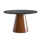 Mesa de Jantar Redonda 140cm Liz com Tampo Vidro Preto Base Cone Amadeirado CCS