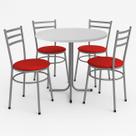 Mesa de Jantar Redonda 80cm Branca Com 4 Cadeiras Estofada Cinza Mesa de Jantar Redonda 80cm Branca Com 4 Cadeiras Estofada Cinza