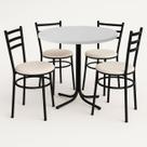 Mesa de Jantar Redonda 80cm Branca Com 4 Cadeiras Estofada Preta Mesa de Jantar Redonda 80cm Branca Com 4 Cadeiras Estofada Preta