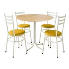 Mesa de Jantar Redonda 80cm Pinus Com 4 Cadeiras Estofada Branca