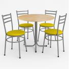 Mesa de Jantar Redonda 80cm Pinus Com 4 Cadeiras Estofada Cinza Mesa de Jantar Redonda 80cm Pinus Com 4 Cadeiras Estofada Cinza