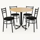 Mesa de Jantar Redonda 80cm Pinus Com 4 Cadeiras Estofada Preta