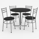 Mesa de Jantar Redonda 80cm Preta Com 4 Cadeiras Estofada Cinza