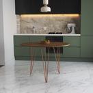 Mesa de Jantar Redonda 90cm Amêndoa Clips 3 Pés Base Cobre Mesa de Jantar Redonda 90cm Amêndoa Clips 3 Pés Base Cobre