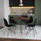 Mesa de Jantar Redonda 90cm Amêndoa Clips 3 Pés com 4 Cadeiras Eames Eiffel Pretas Ferro Preto