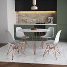 Mesa De Jantar Redonda 90Cm Branca Clips 3 Pés Com 4 Cadeiras Brancas Base Cobre Cor: Branco